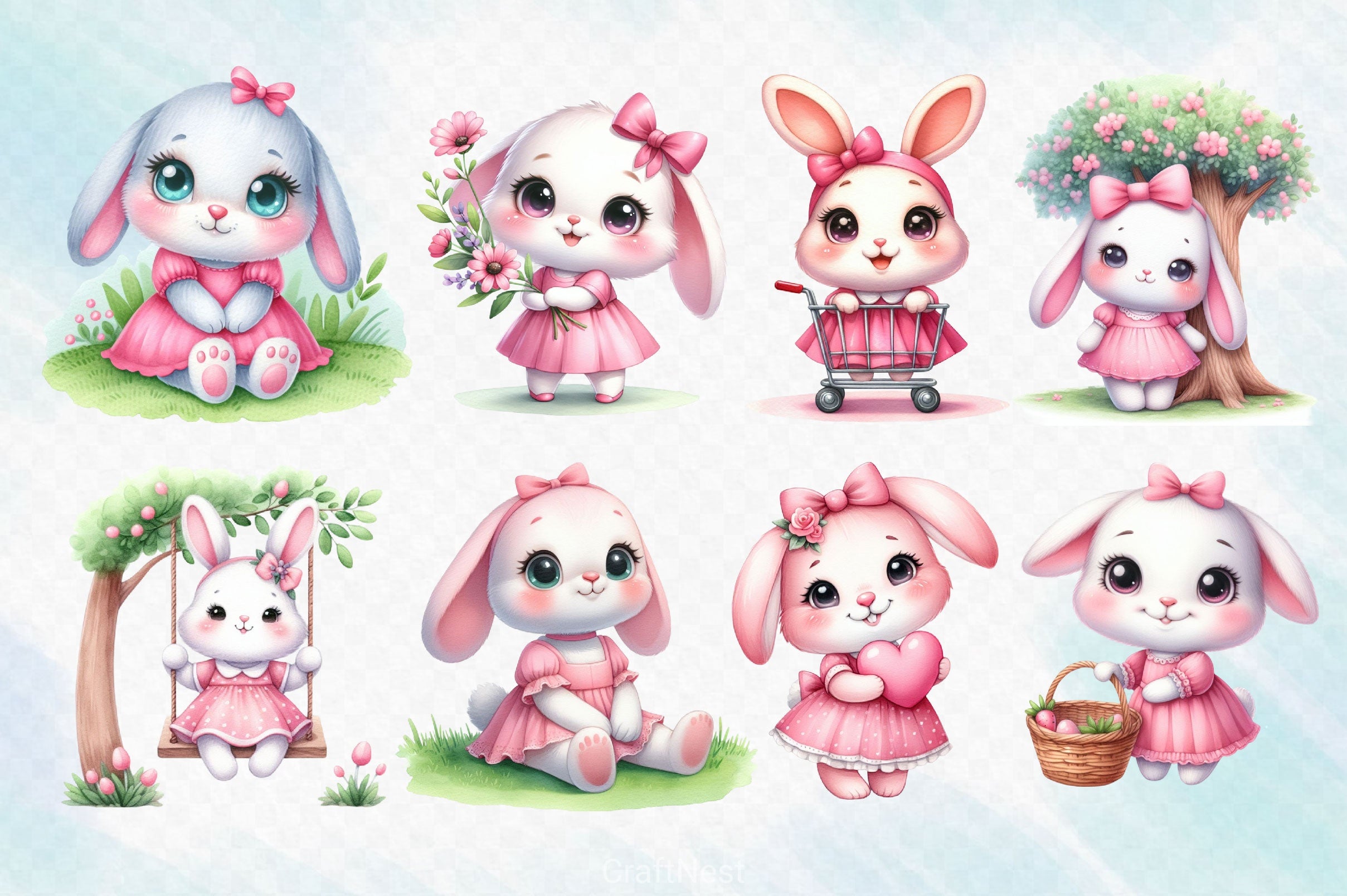 Cute Easter Bunny Clipart Bundle 8 - CraftNest - Digital Crafting and Art
