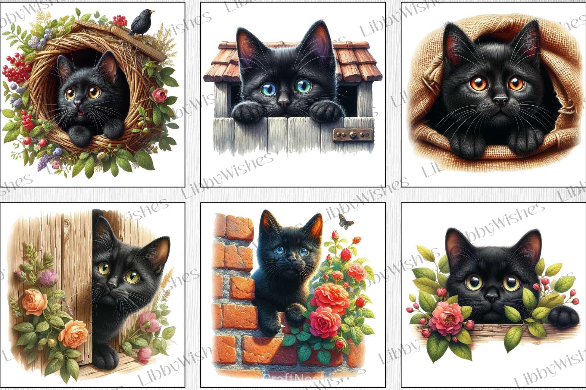 Peeking Black Cat Clipart Bundle - CraftNest - Digital Crafting and Art