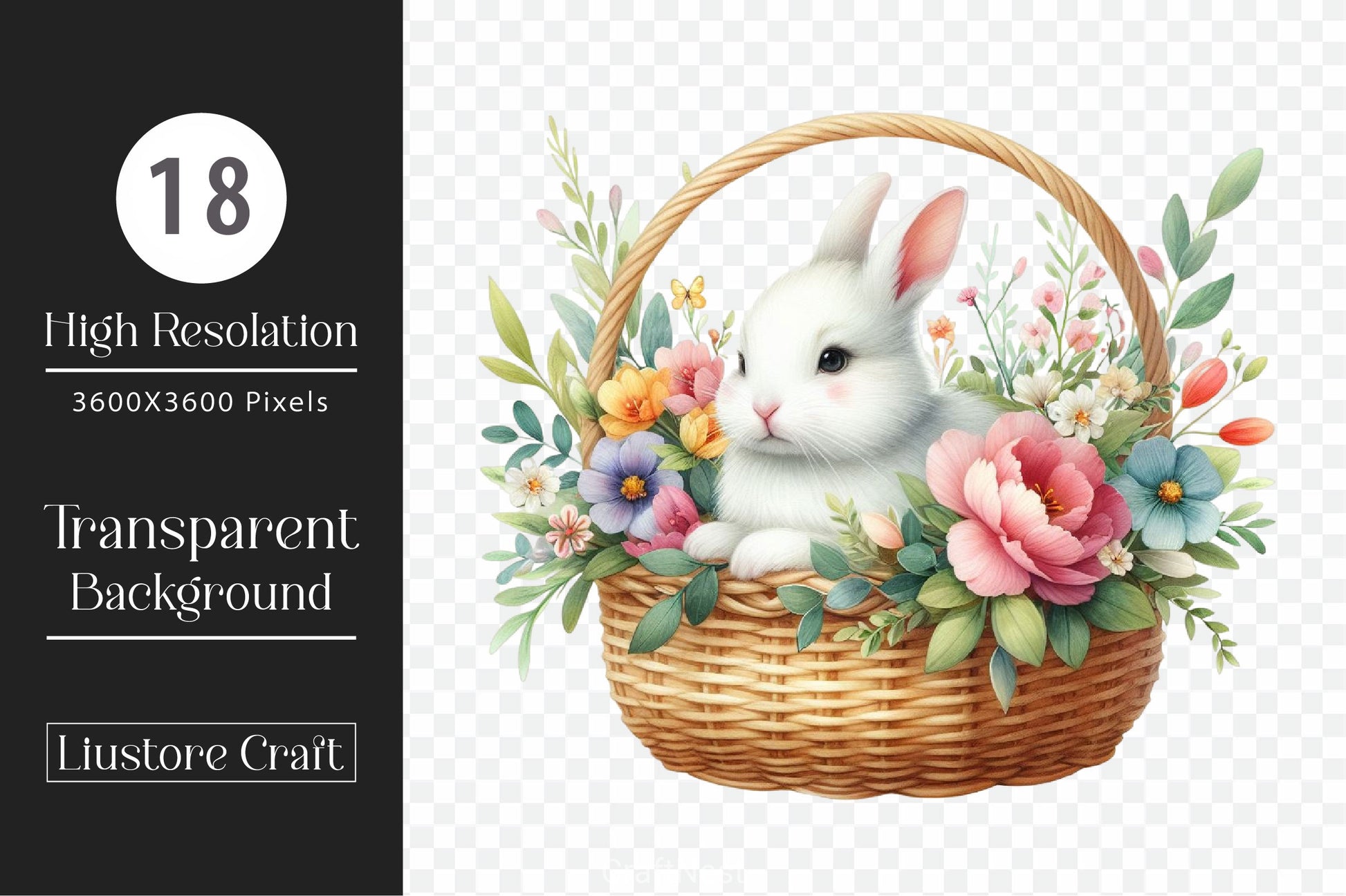Easter Bunny Easter Eggs Flower Basket Clipart Bundle - CraftNest - Digital Crafting and Art