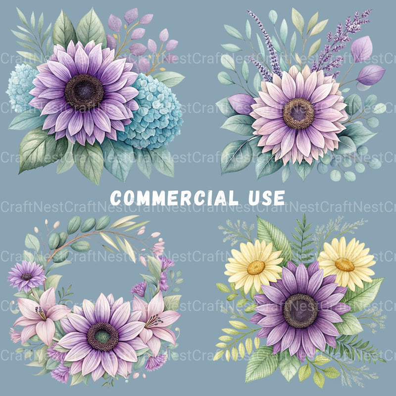Purple Sunflowers Clipart Bundle - CraftNest - Digital Crafting and Art