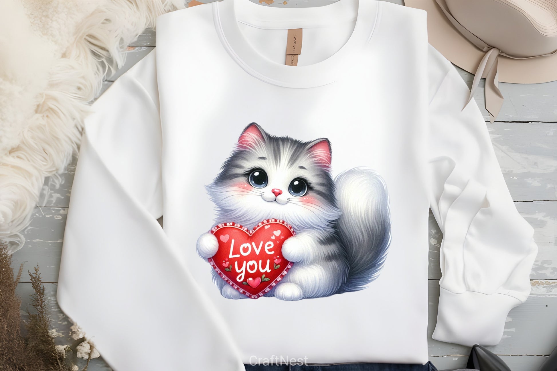 Love You Cat Valentine's Day Clipart Bundle 9 - CraftNest - Digital Crafting and Art