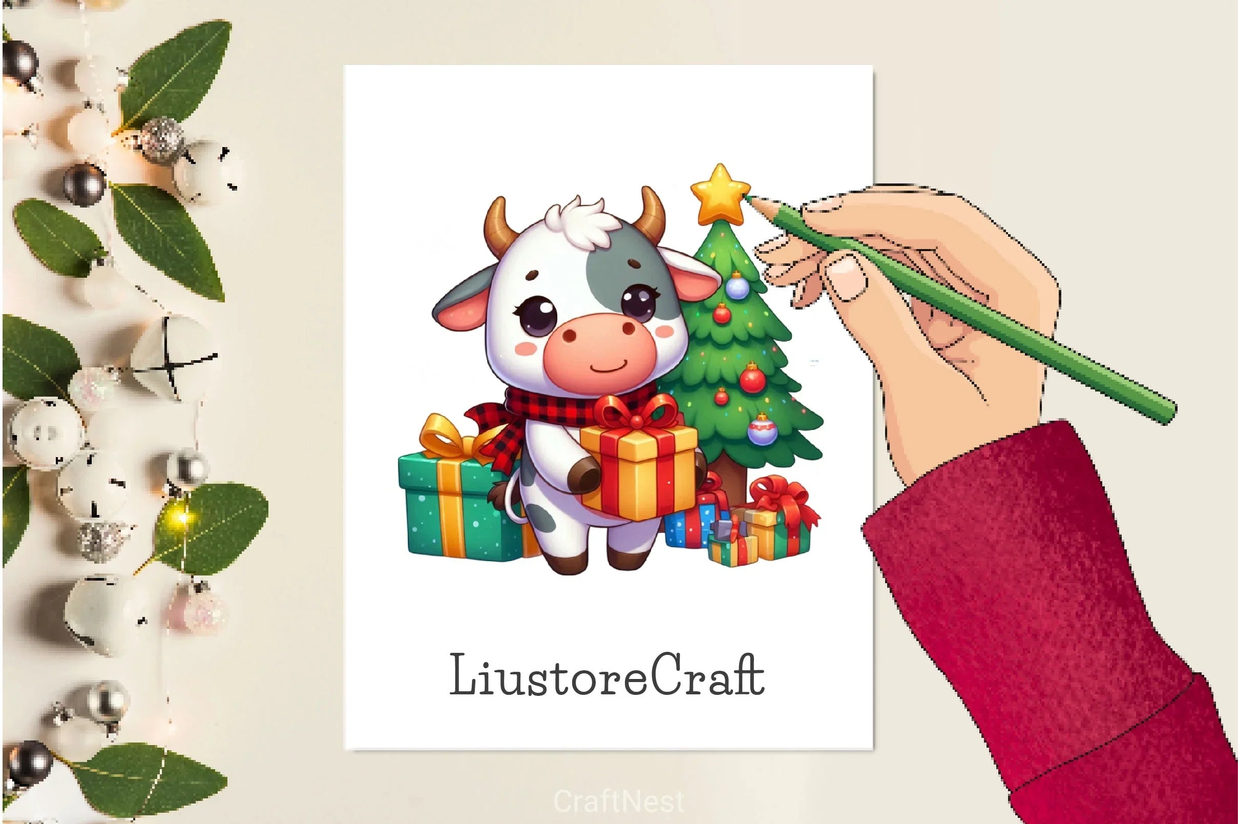 Cute Christmas Cow Clipart Bundle 2 - CraftNest - Digital Crafting and Art
