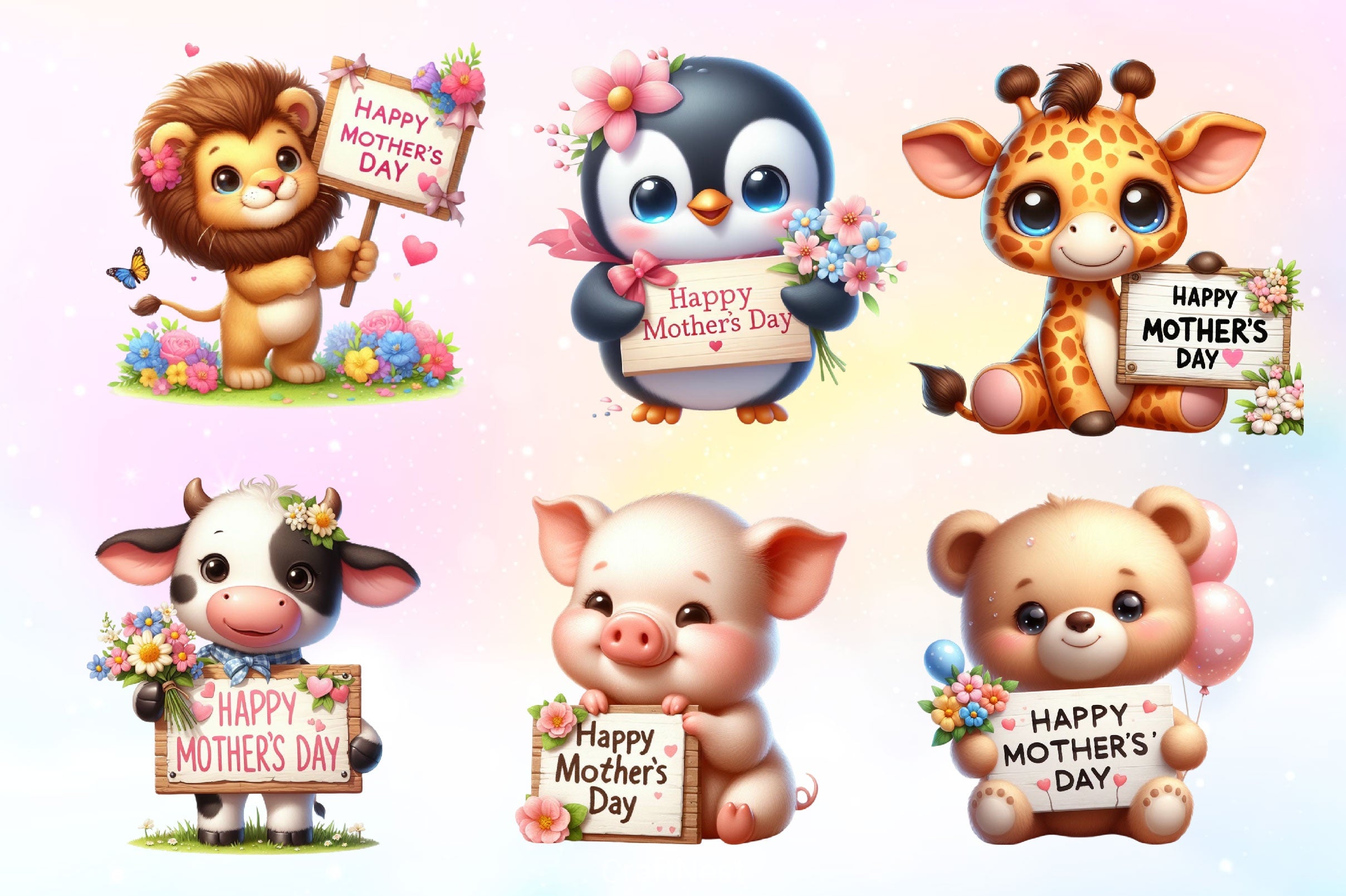Cute Happy Mothers Day Animals Clipart Bundle 2 - CraftNest - Digital Crafting and Art