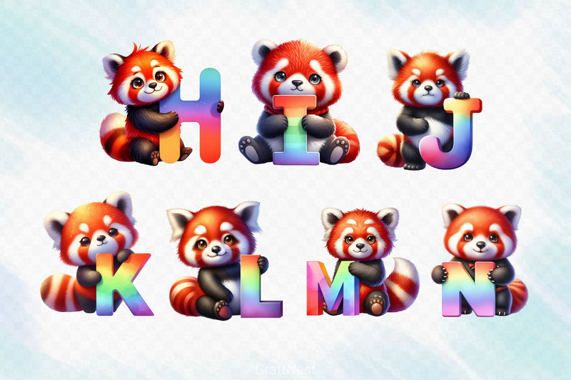 Cute Red Panda Alphabet Clipart Bundle - CraftNest - Digital Crafting and Art