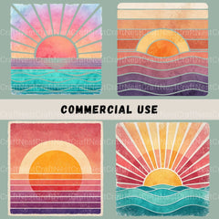 Retro Sunsets Square Clipart Bundle - CraftNest - Digital Crafting and Art