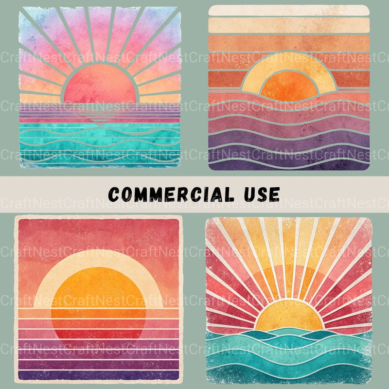 Retro Sunsets Square Clipart Bundle - CraftNest - Digital Crafting and Art