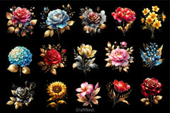 Gold Alcohol Ink Flowers Clipart Bundle - CraftNest - Digital Crafting and Art