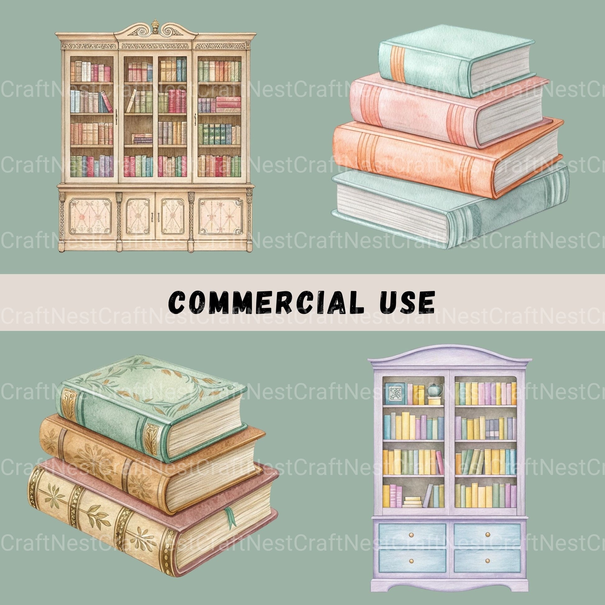 Books & Bookshelves Clipart Bundle - CraftNest - Digital Crafting and Art