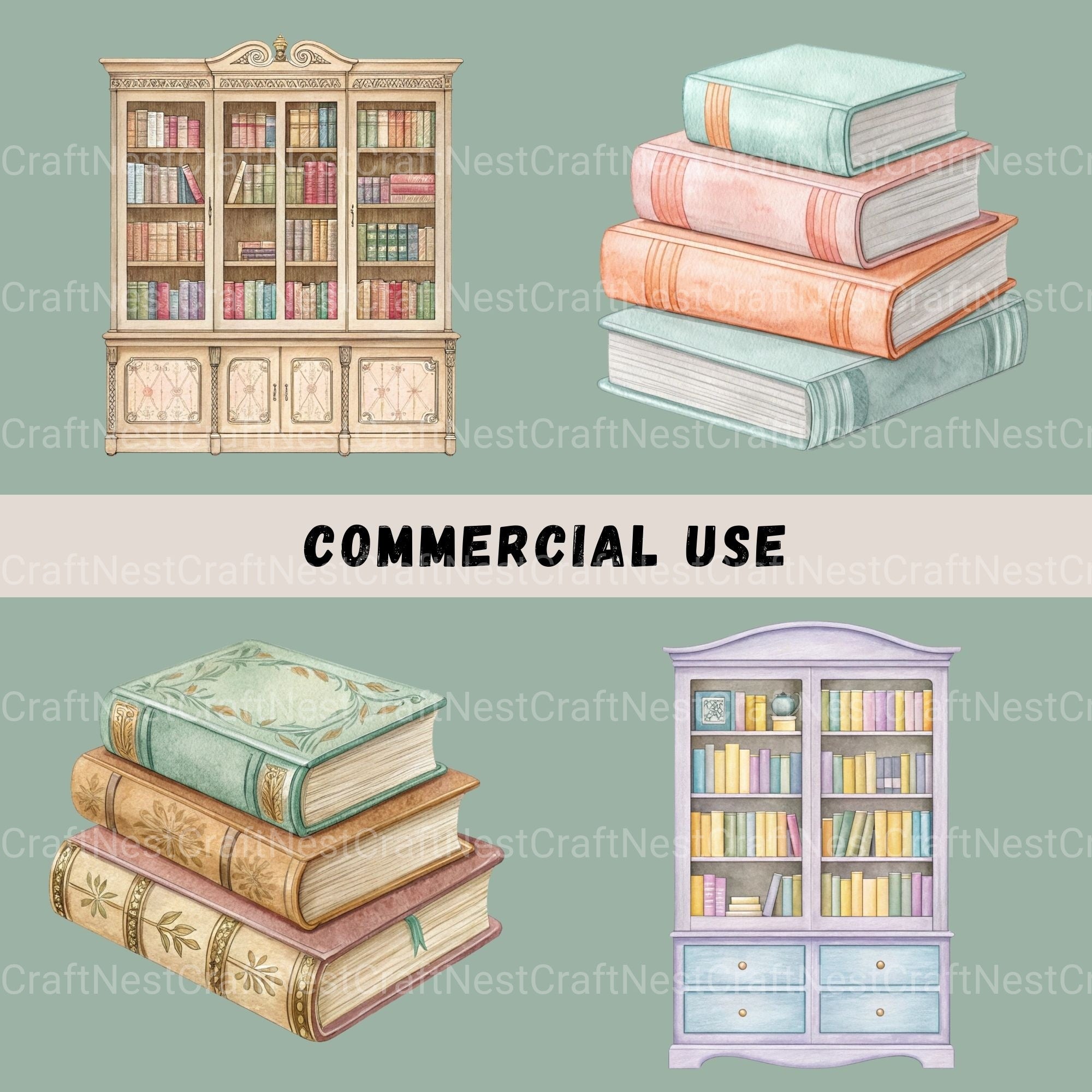 Books & Bookshelves Clipart Bundle - CraftNest - Digital Crafting and Art