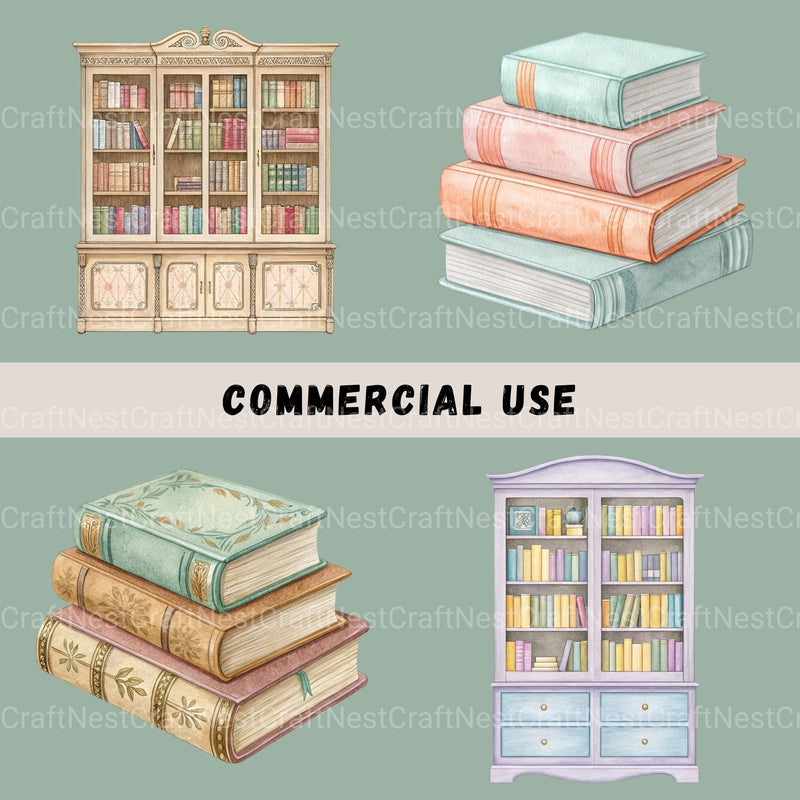 Books & Bookshelves Clipart Bundle - CraftNest - Digital Crafting and Art