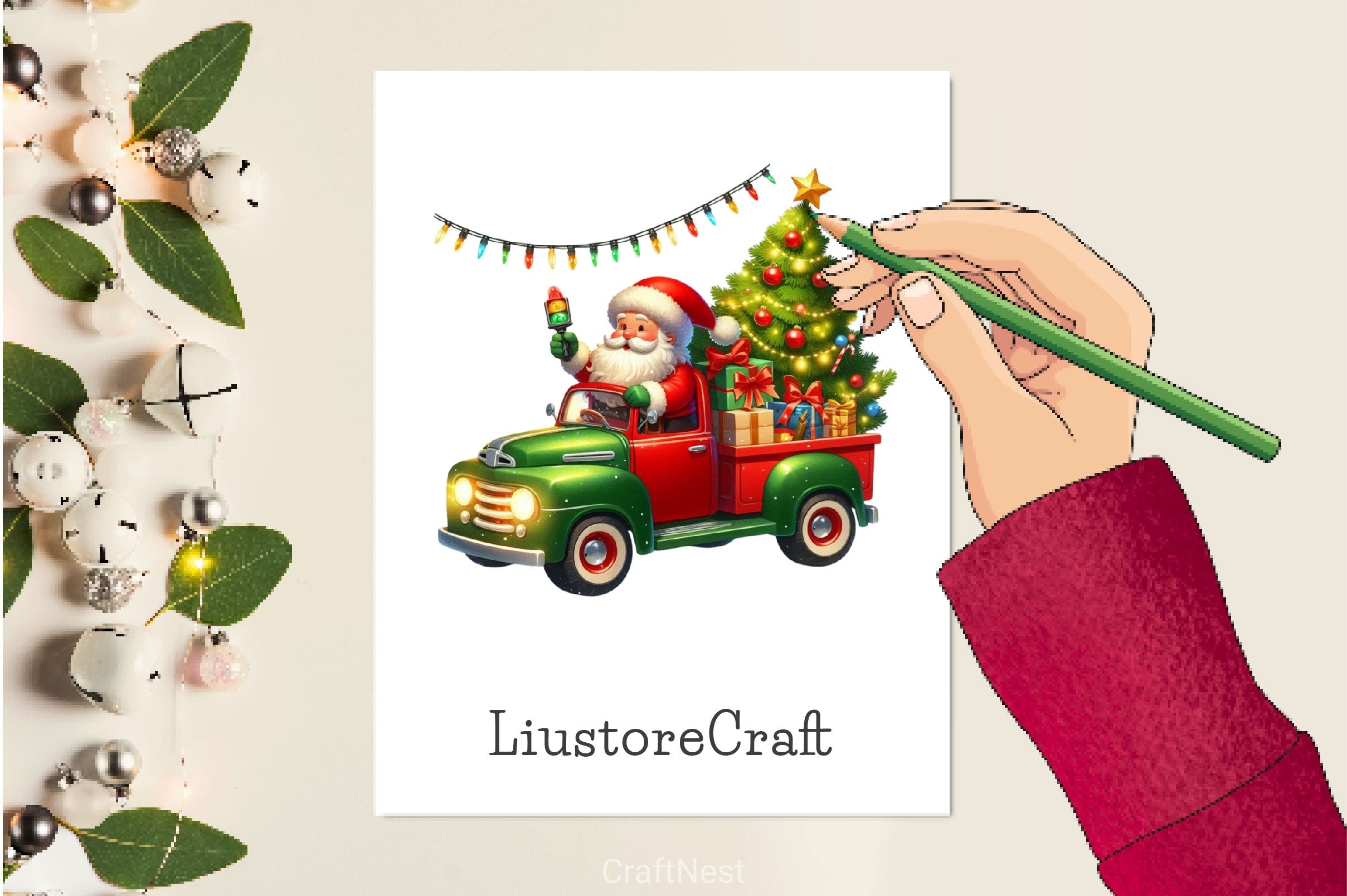 Christmas Santa Red Truck Clipart Bundle - CraftNest - Digital Crafting and Art