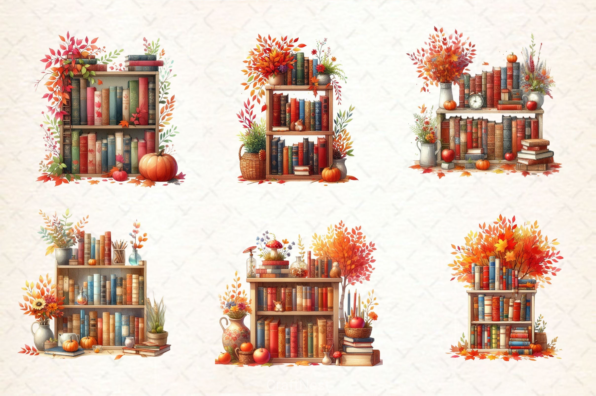 Autumn Bookshelf Clipart Bundle - CraftNest - Digital Crafting and Art