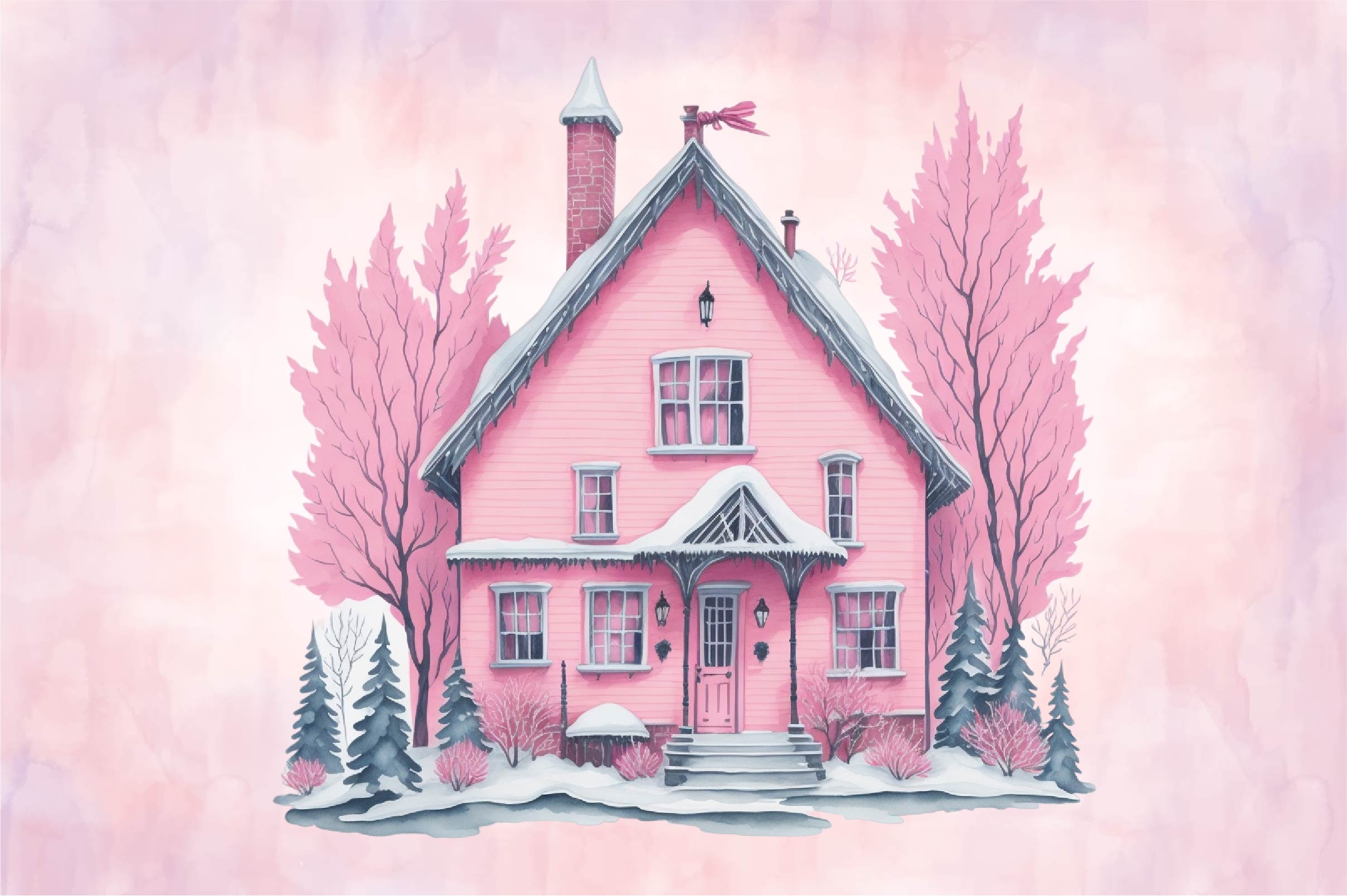 Pink Christmas House Clipart Bundle - CraftNest - Digital Crafting and Art