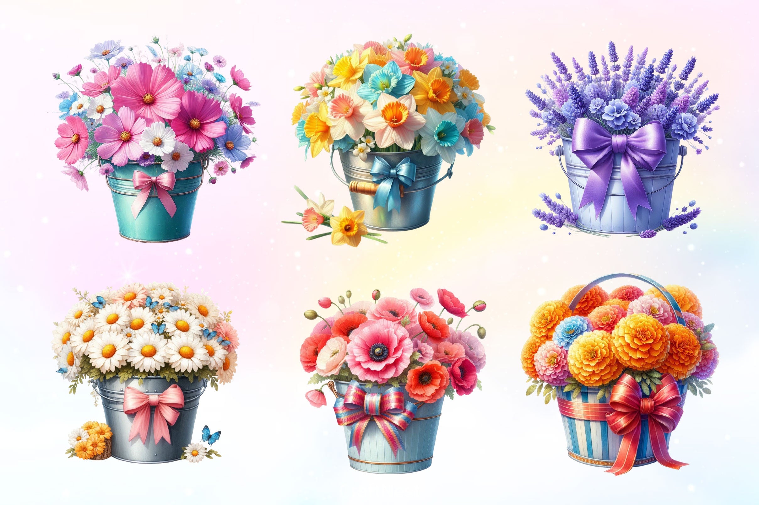 Spring Flower Bucket Clipart Bundle 2 - CraftNest - Digital Crafting and Art