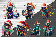 Black Cat Christmas Lights Clipart Bundle - CraftNest - Digital Crafting and Art