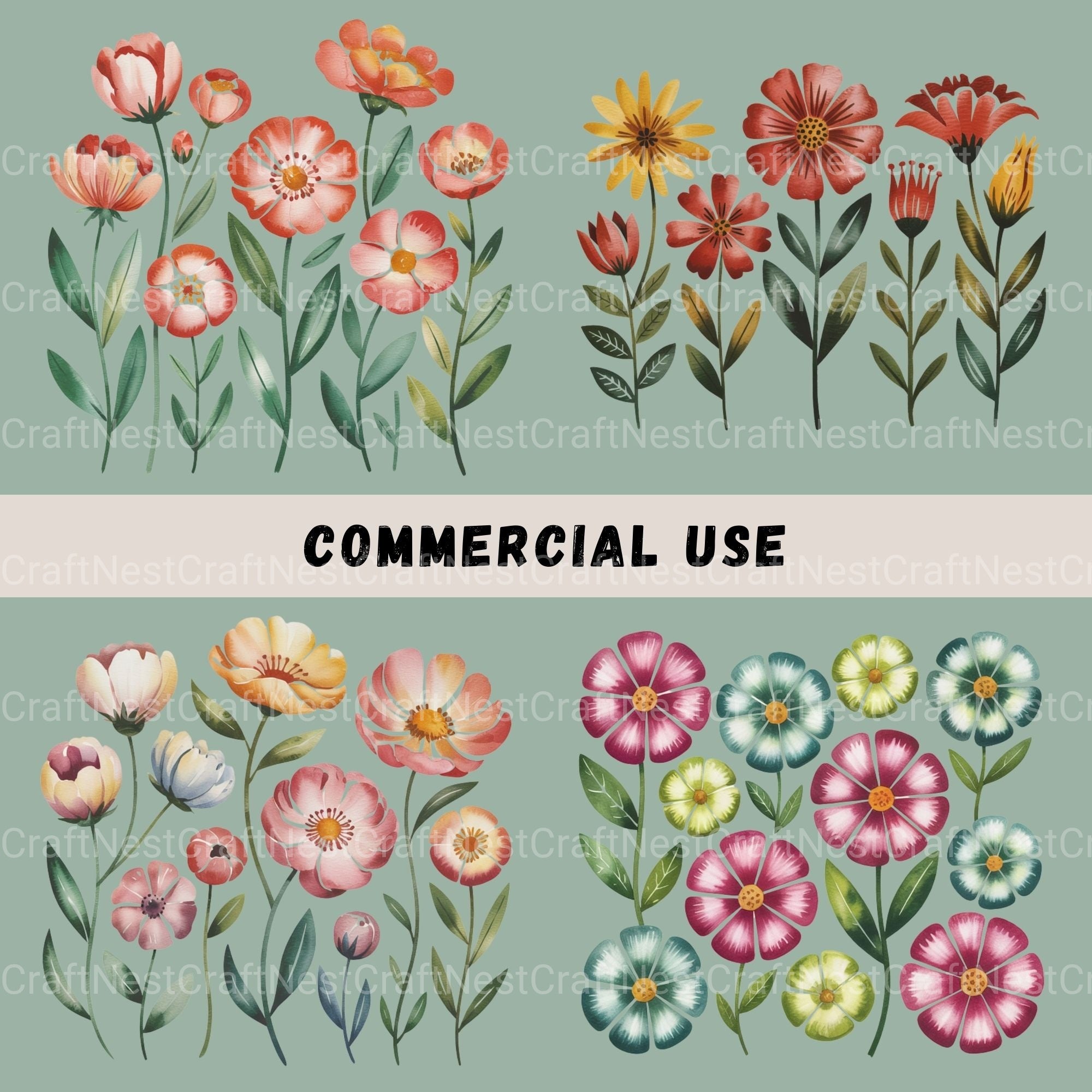 Boho Flowers Clipart Bundle - CraftNest - Digital Crafting and Art