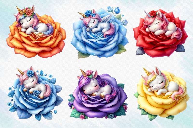 Baby Unicorn In Flowers Clipart Bundle 6 - CraftNest - Digital Crafting and Art