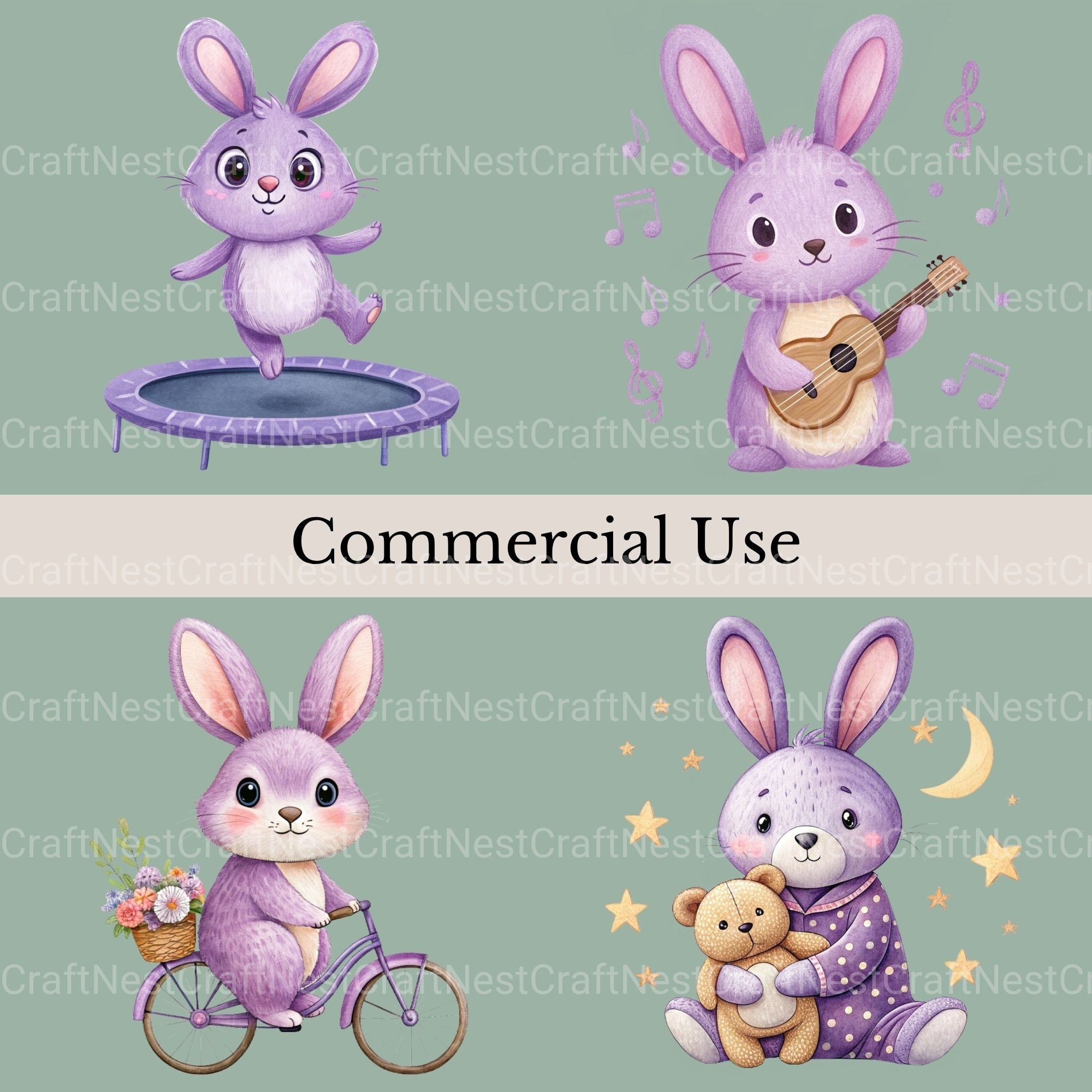 Purple Bunnies Clipart Bundle - CraftNest - Digital Crafting and Art