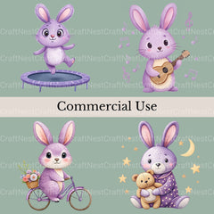Purple Bunnies Clipart Bundle - CraftNest - Digital Crafting and Art