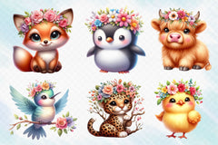 Baby Animals With Flower Crowns Clipart Bundle 2 - CraftNest - Digital Crafting and Art