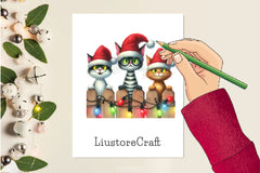 Christmas Cat On Fence Clipart Bundle 2 - CraftNest - Digital Crafting and Art