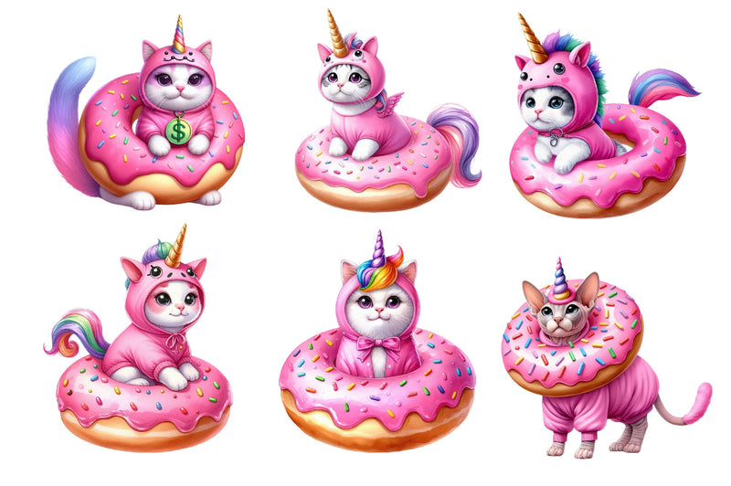Cat Unicorn And Donut Clipart Bundle 2 - CraftNest - Digital Crafting and Art
