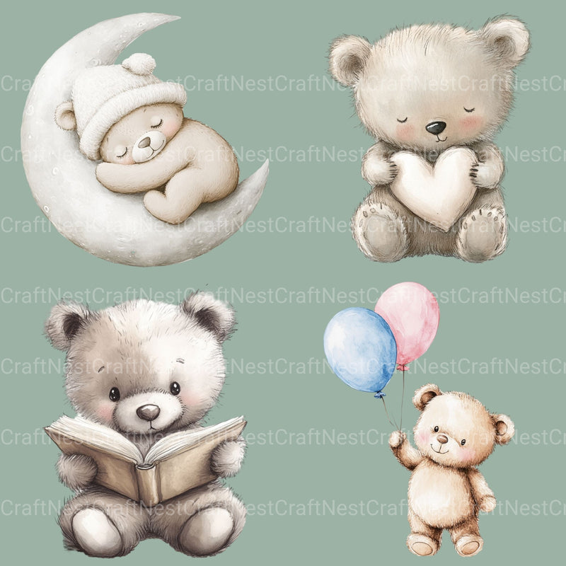 Neutral Bear Nursery Clipart Bundle - CraftNest - Digital Crafting and Art