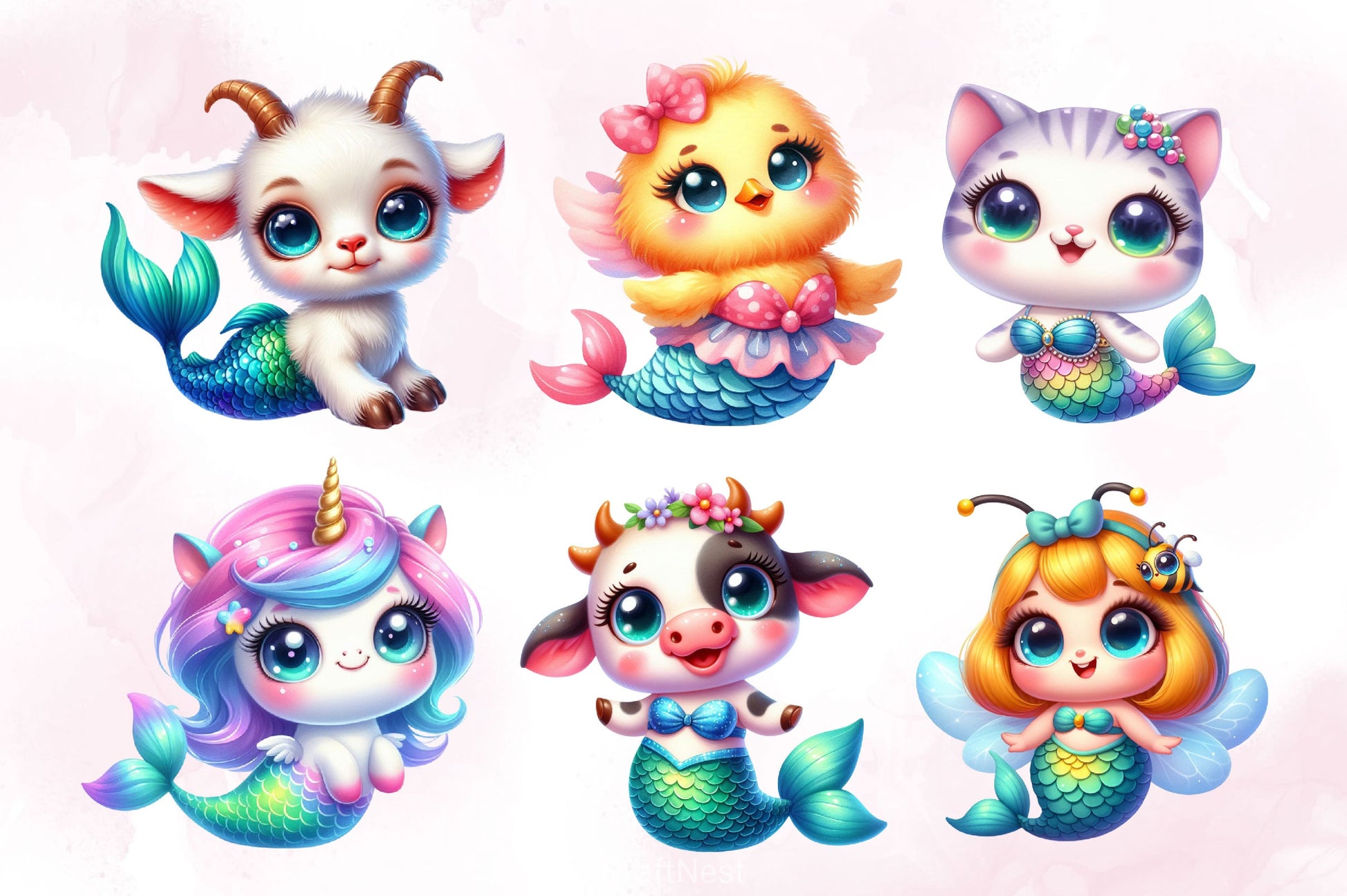 Cute Animals Mermaid Clipart Bundle - CraftNest - Digital Crafting and Art
