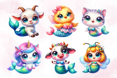 Cute Animals Mermaid Clipart Bundle - CraftNest - Digital Crafting and Art