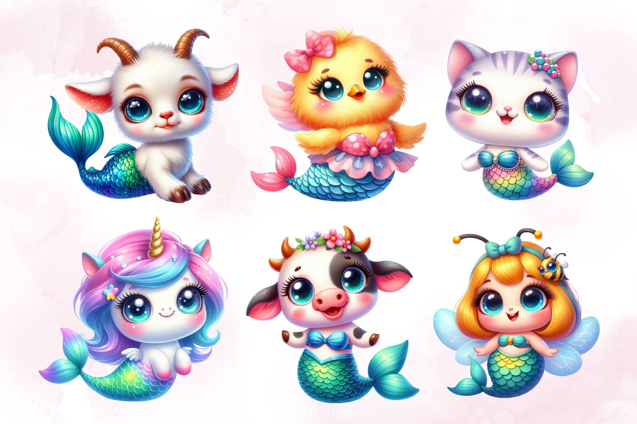 Cute Animals Mermaid Clipart Bundle - CraftNest - Digital Crafting and Art