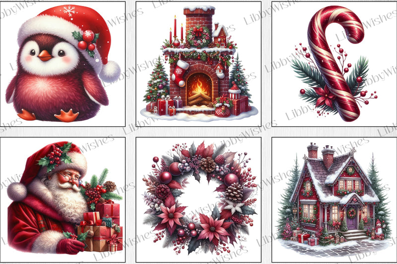 Maroon Christmas Clipart Bundle - CraftNest - Digital Crafting and Art