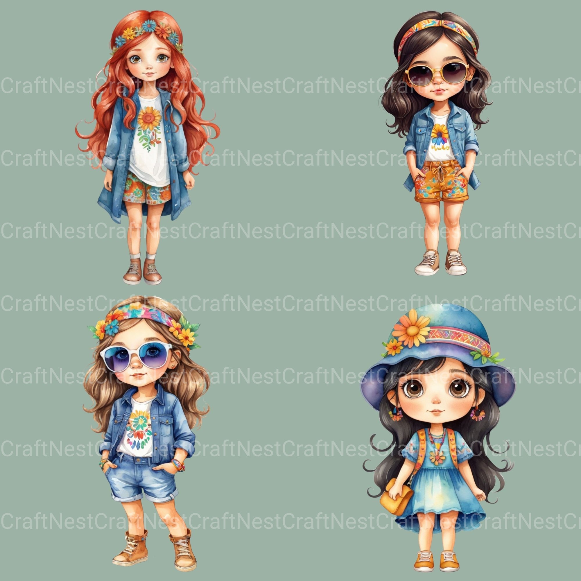 Hippie Girls Clipart Bundle - CraftNest - Digital Crafting and Art