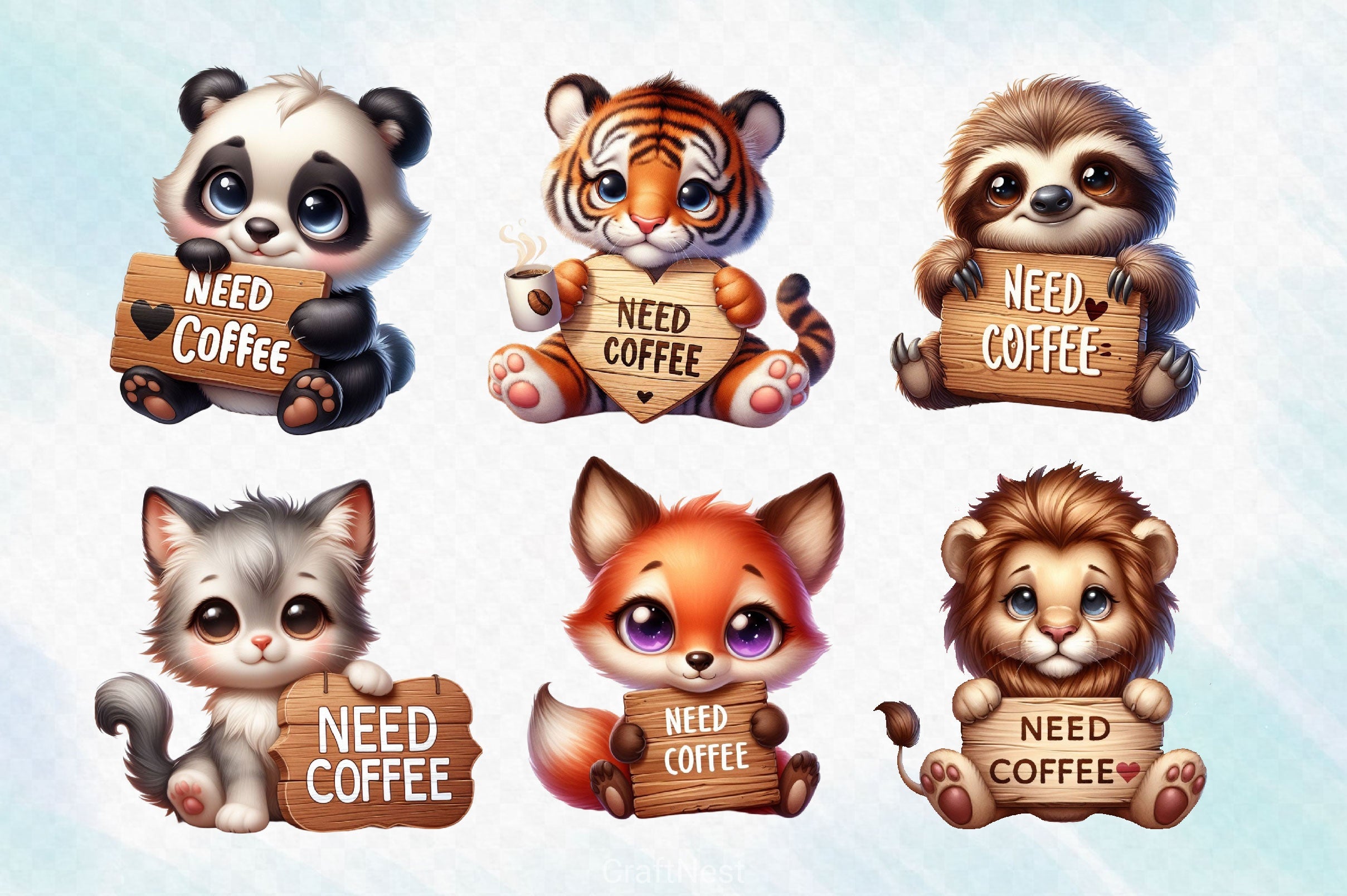 Cute Tired Animals Love Coffee Clipart Bundle - CraftNest - Digital Crafting and Art