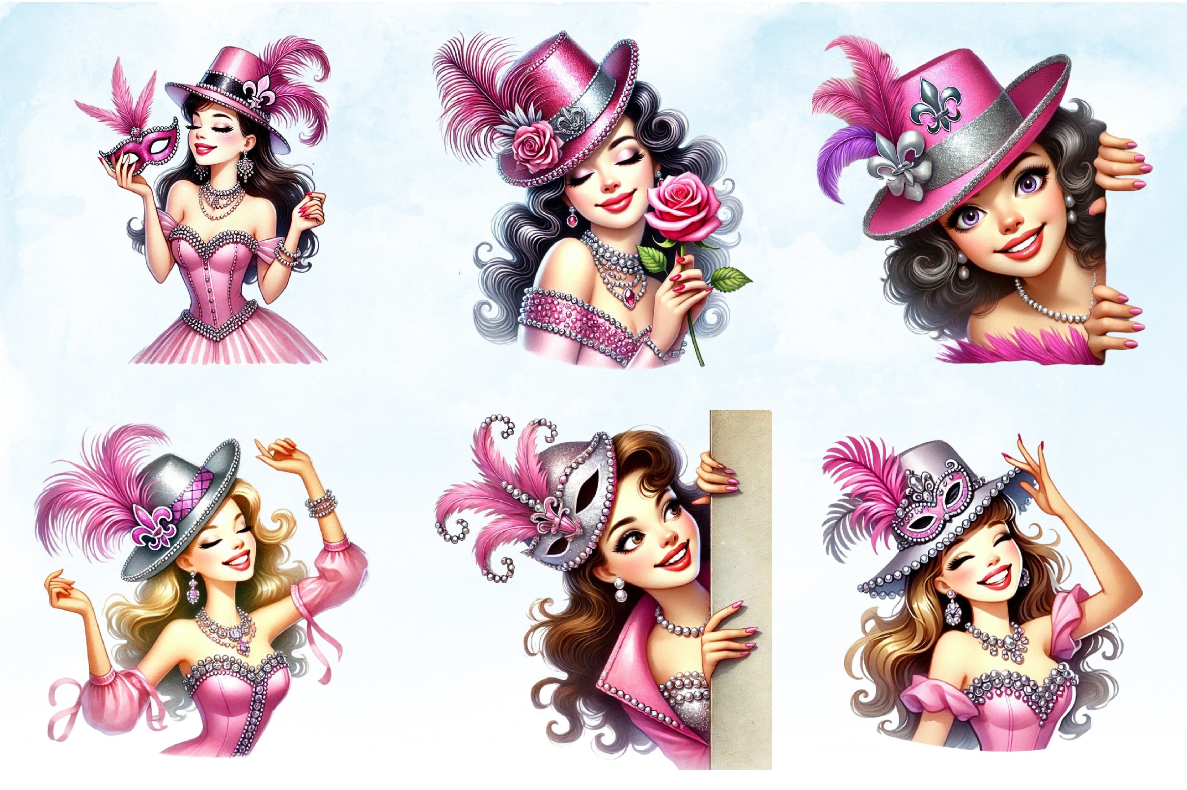 Mardi Gras Girl Clipart Bundle 5 - CraftNest - Digital Crafting and Art