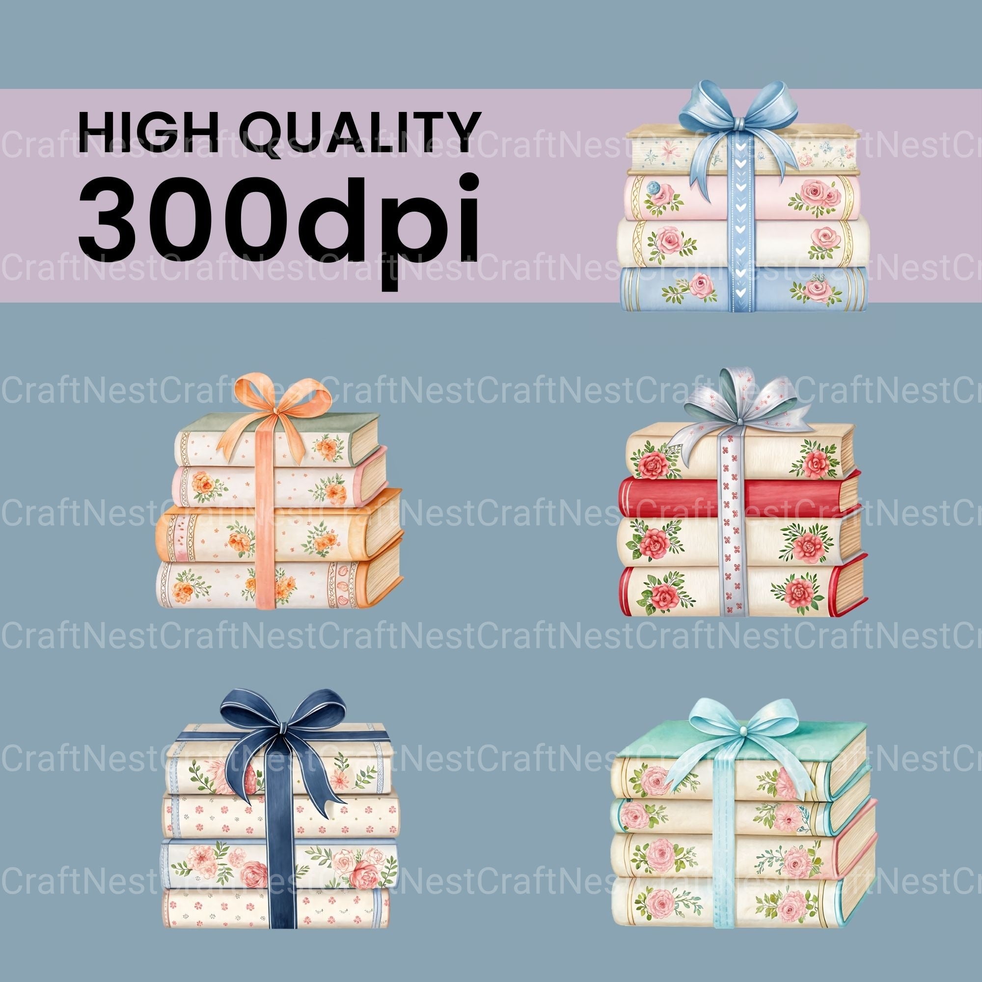 Floral Books Ribbons Clipart Bundle - CraftNest - Digital Crafting and Art