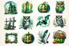 Antique Green Halloween Set Clipart Bundle 2 - CraftNest - Digital Crafting and Art