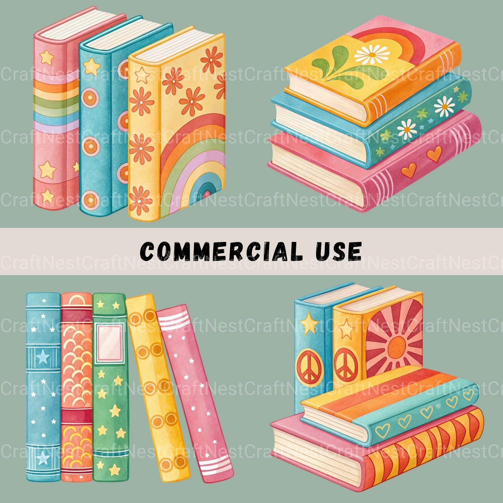Groovy Books Clipart Bundle 2 - CraftNest - Digital Crafting and Art