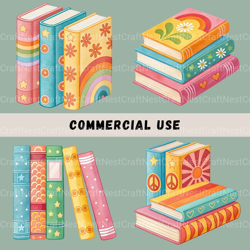 Groovy Books Clipart Bundle 2 - CraftNest - Digital Crafting and Art