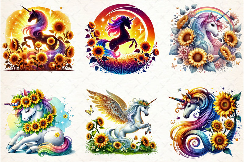 Sunflower Unicorn Clipart Bundle - CraftNest - Digital Crafting and Art