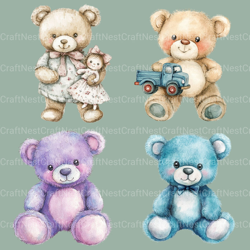 Teddy Bears 2 Clipart Bundle - CraftNest - Digital Crafting and Art