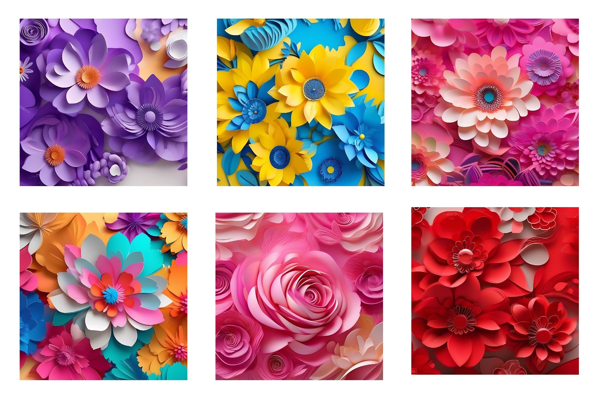 3D Flowers Digital Papers 3 - CraftNest - Digital Crafting and Art