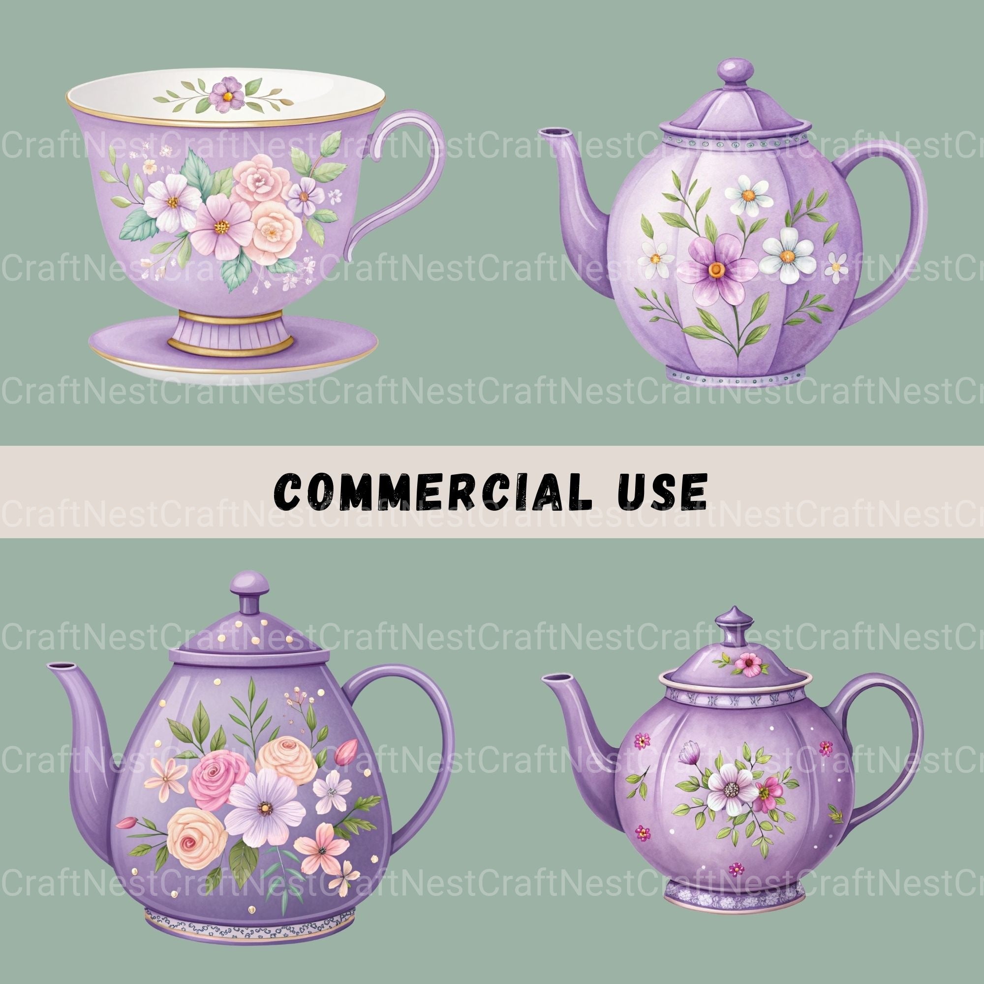 Tea Purple Clipart Bundle - CraftNest - Digital Crafting and Art
