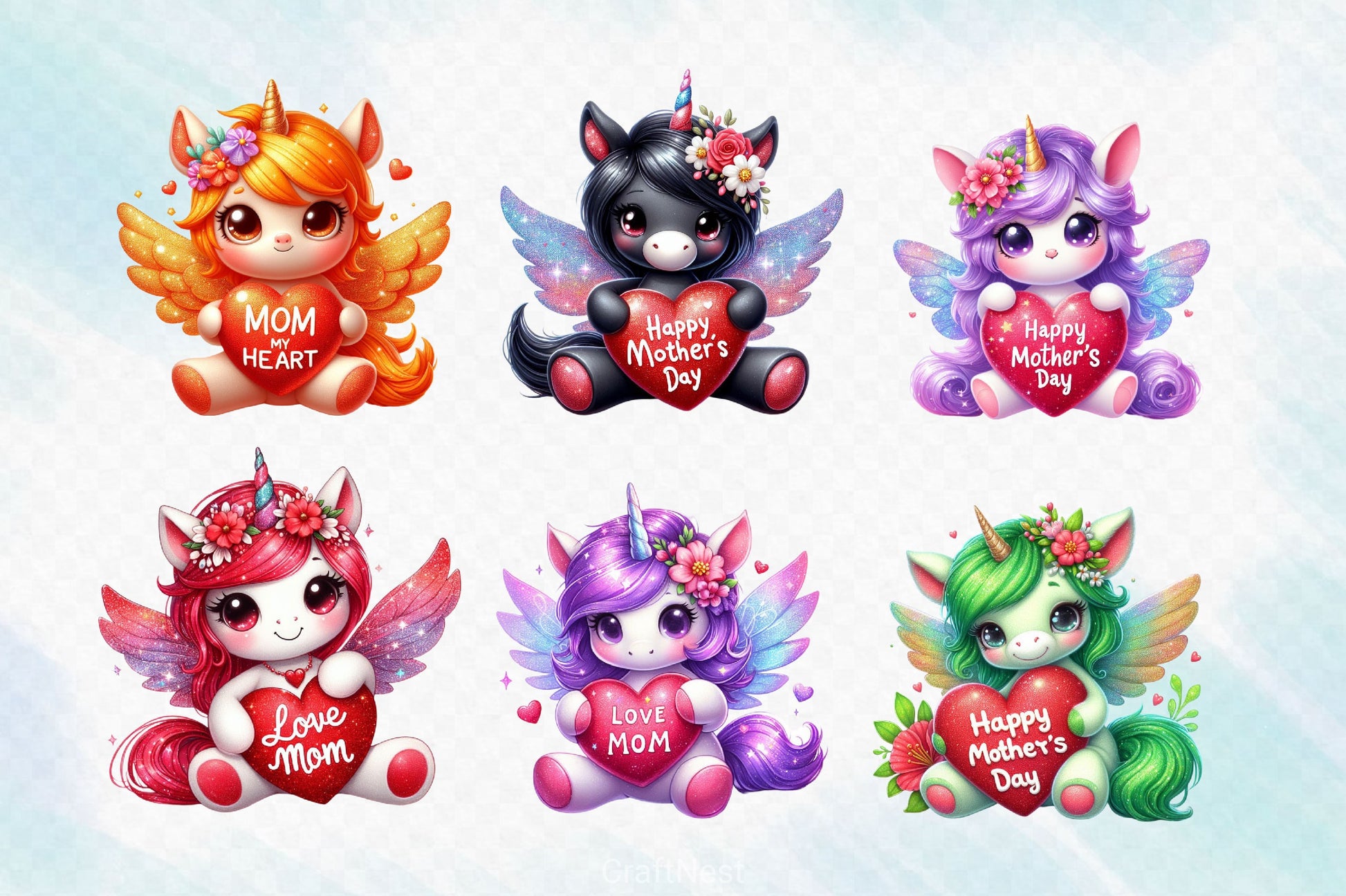 Mothers Day Cute Unicorn Clipart Bundle - CraftNest - Digital Crafting and Art