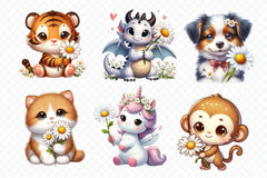 Cute Animals & Daisy Flowers Clipart Bundle 4 - CraftNest - Digital Crafting and Art