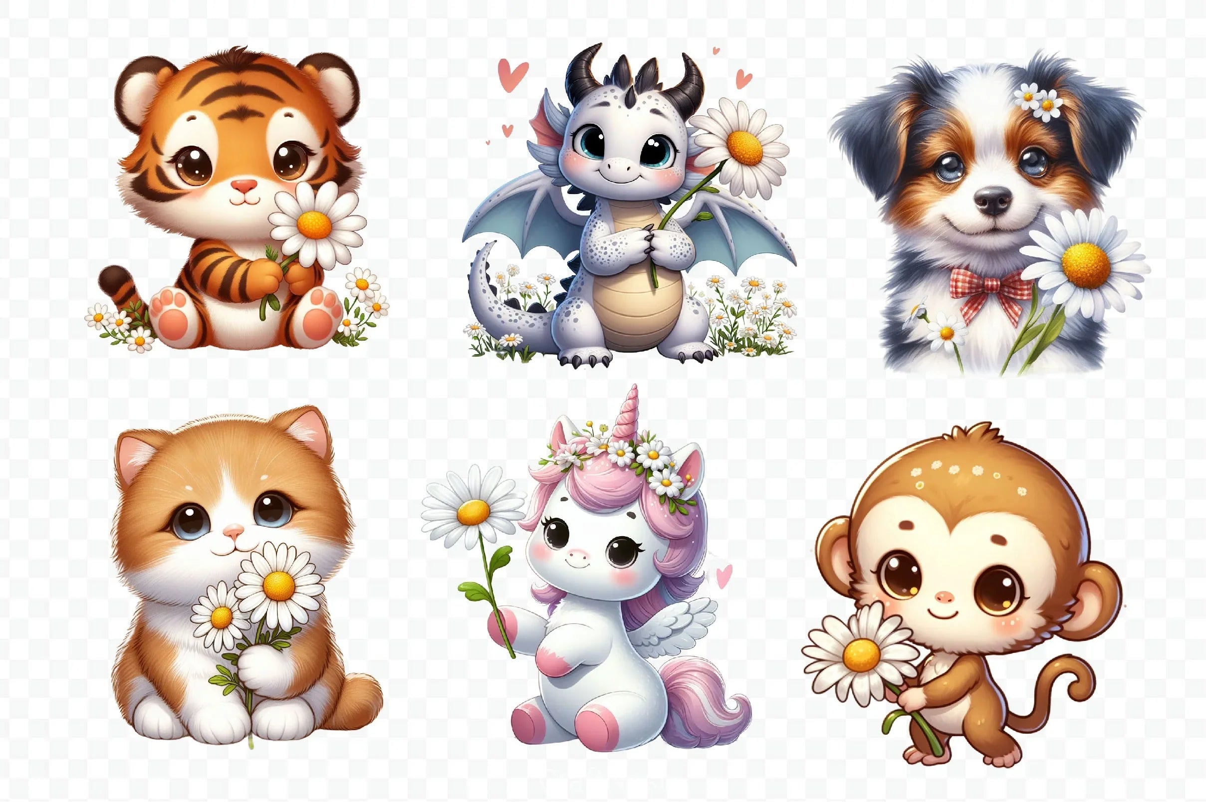 Cute Animals & Daisy Flowers Clipart Bundle 4 - CraftNest - Digital Crafting and Art