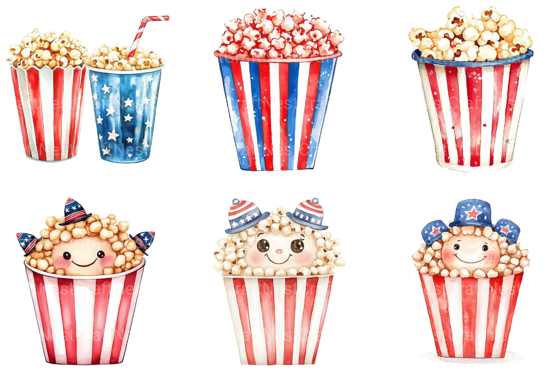 4th of July Popcorn Clipart - CraftNest - Digital Crafting and Art