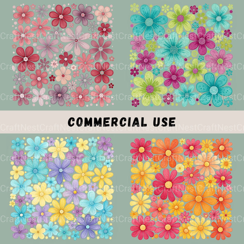 Flowers Square Retro Clipart Bundle - CraftNest - Digital Crafting and Art