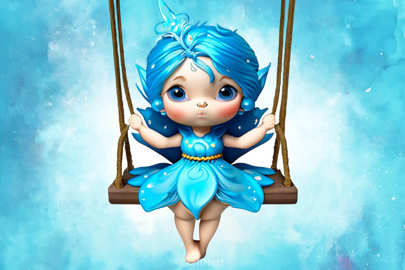 Blue Cute Fairy With Swing Clipart Bundle - CraftNest - Digital Crafting and Art