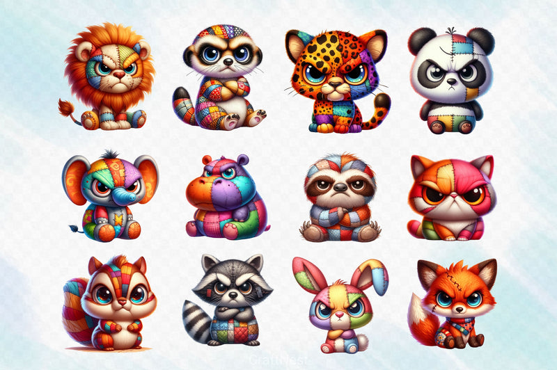 Cute Patchwork Animals Clipart Bundle 2 - CraftNest - Digital Crafting and Art
