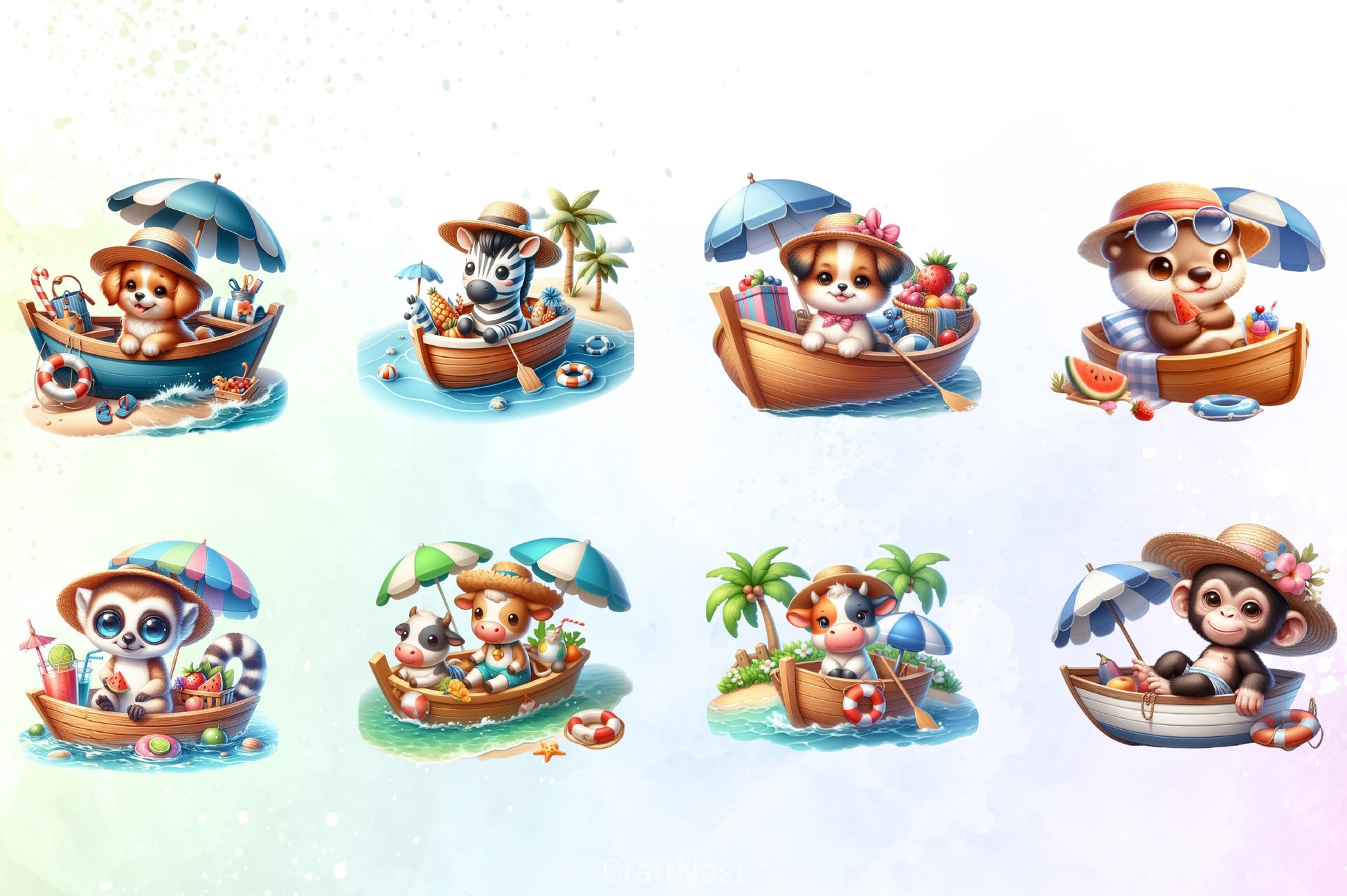 Cute Animals Boat Summer Clipart Bundle - CraftNest - Digital Crafting and Art